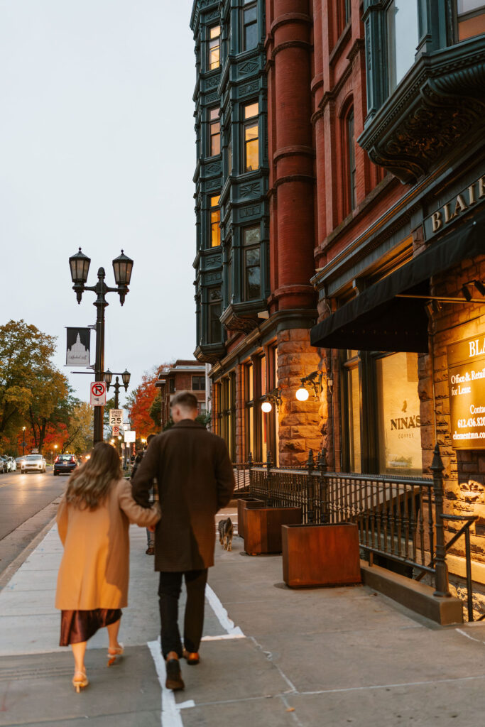 Evening photos exude a classic chick-flick vibe, reminiscent of a romantic walk home.
