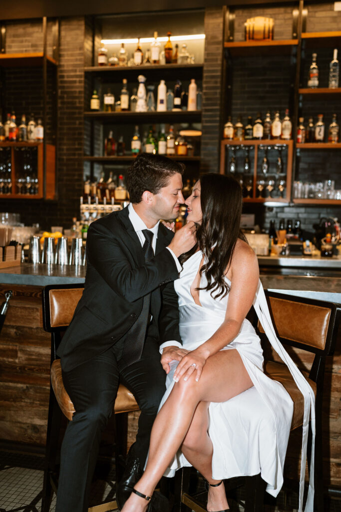 Engagement photos in the Hewing Hotel bar