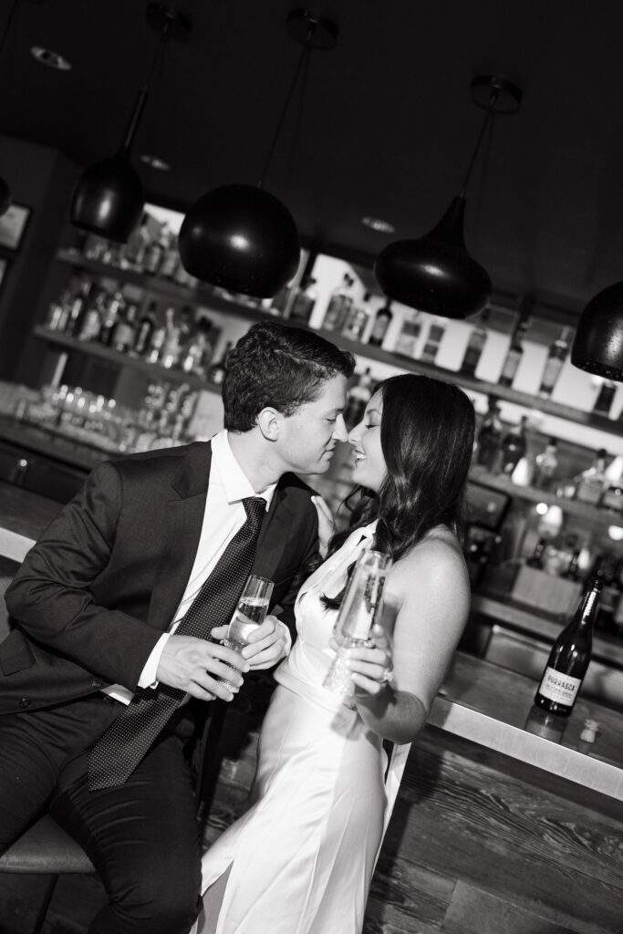 Bar engagement photos at the Hewing Hotel