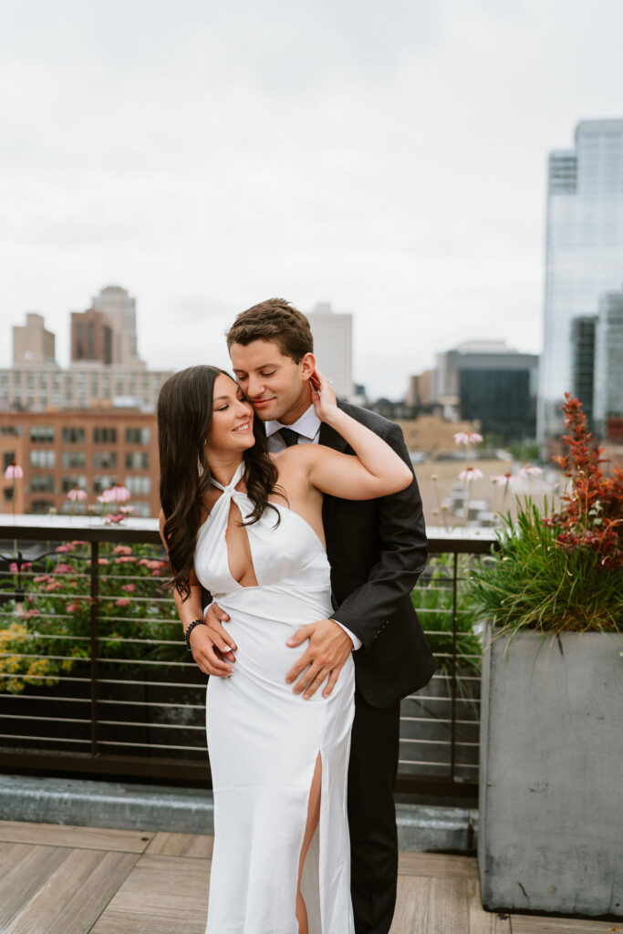 Rooftop engagement photos on the Hewing Hotel