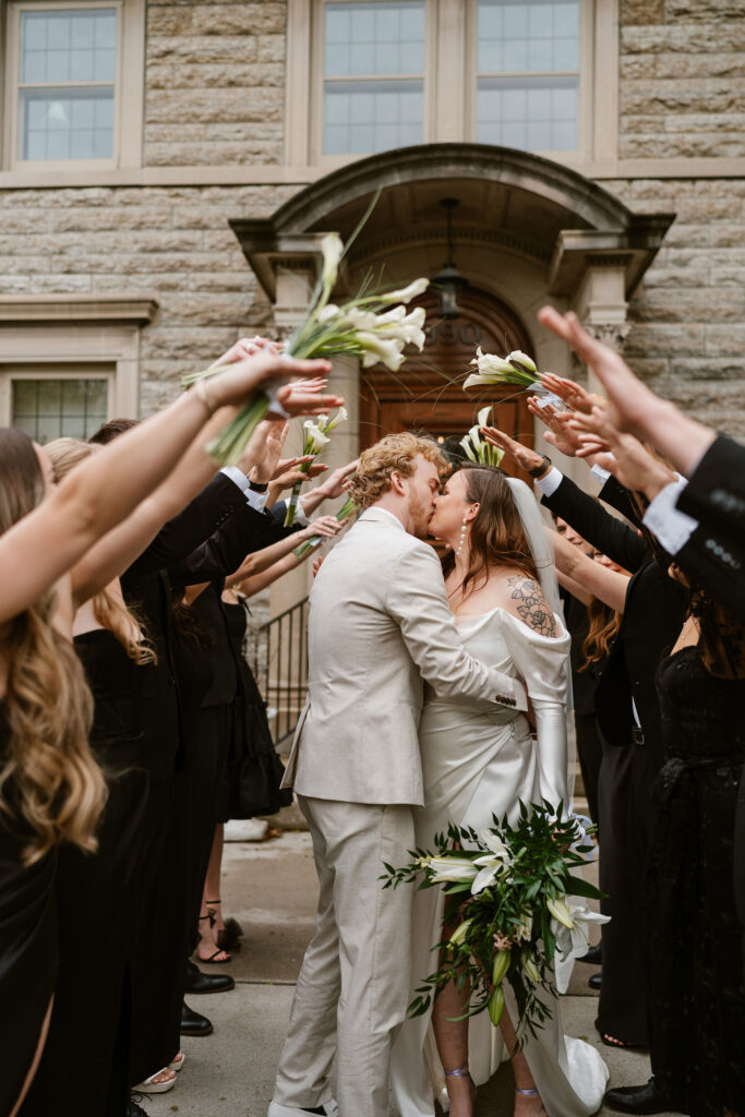 Documentary wedding day with bride and groom and their wedding party