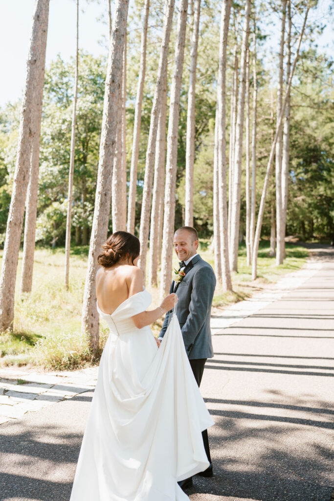 Bride and groom first look in Wisconsin