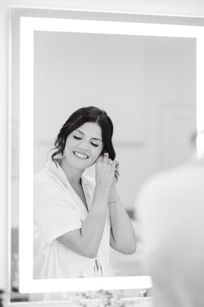 Bride gets ready in The Aisling bridal suite for her wedding in Wisconsin