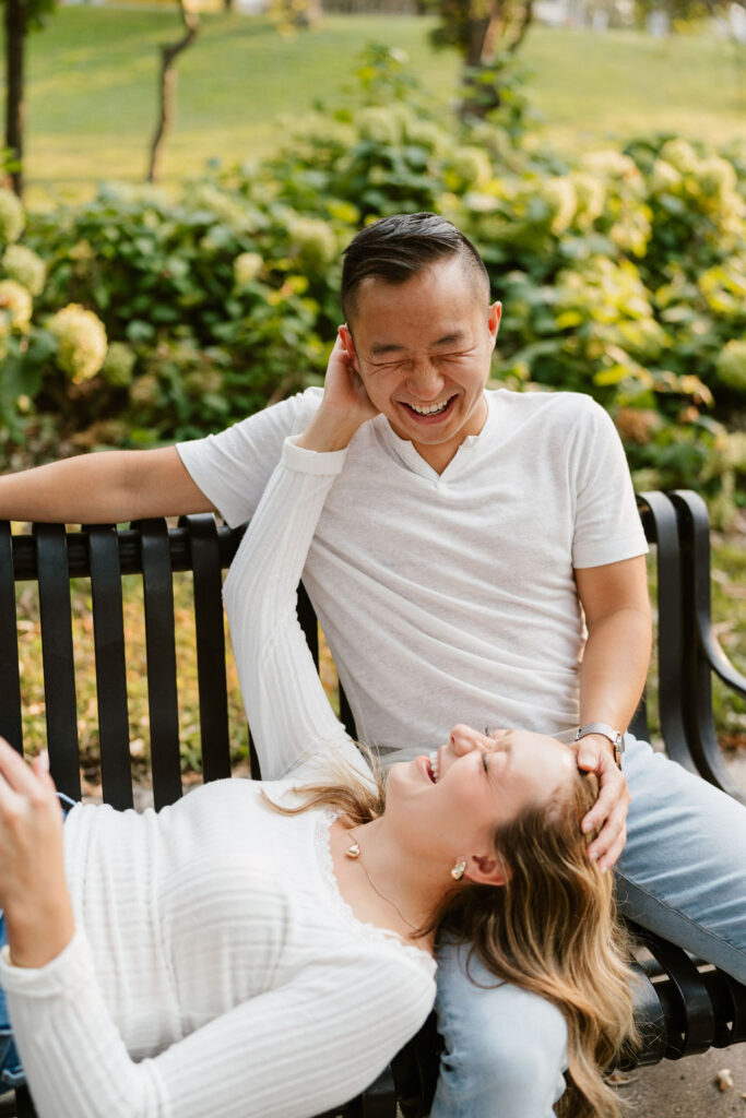 documentary-style engagement photos at Irvine Park in St. Paul