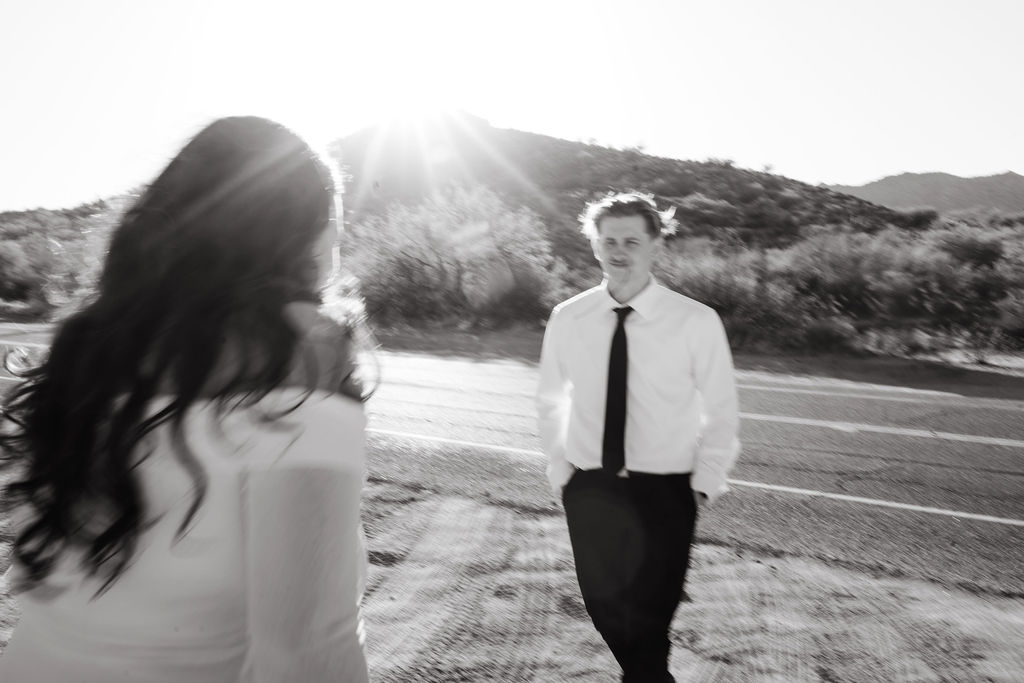 Candid engagement photos in the desert in Arizona