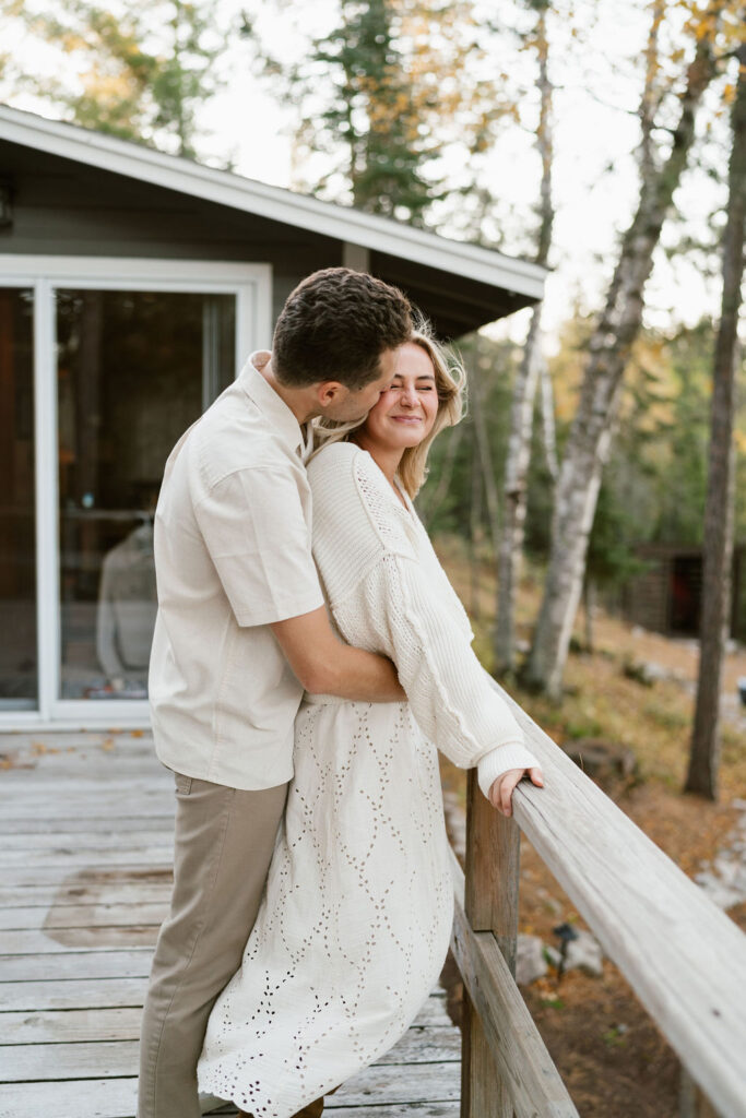 Cabin engagement photos at Lake Vermilion in the fall