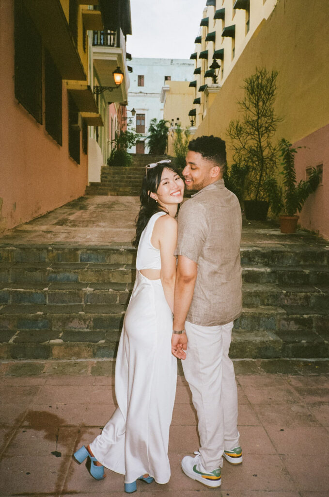 Engagement photos in a Puerto Rico alley way