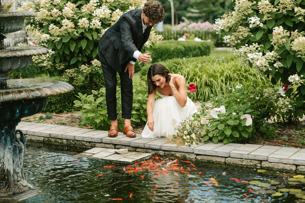 An outdoor garden space with a koi pond for your small wedding in Minneapolis
