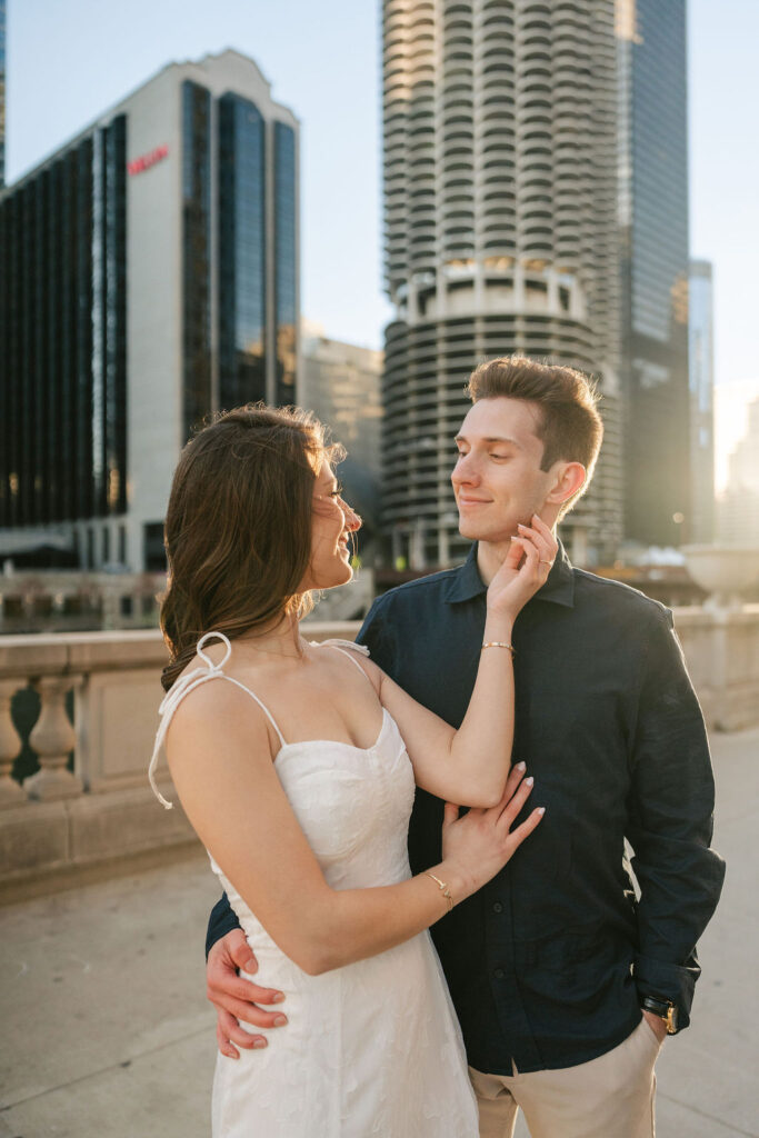 Downtown engagement pictures in the city
