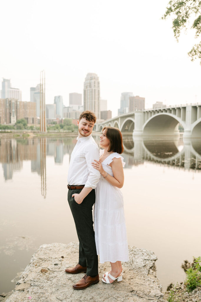 Riverfront engagement photos in Minneapolis