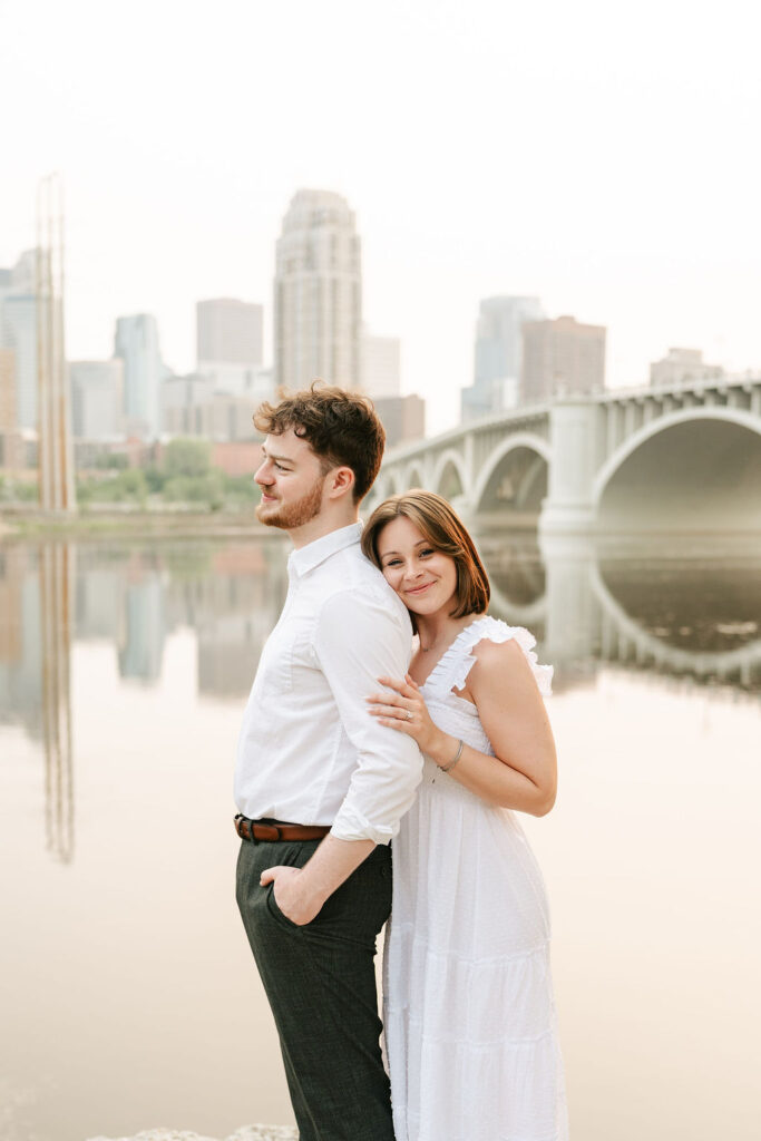 Riverfront engagement photos in Minneapolis