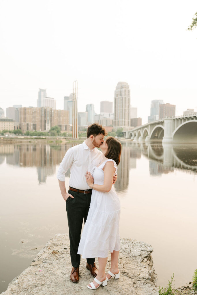 Riverfront engagement photos in Minneapolis