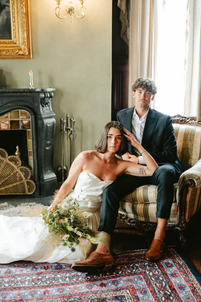 Couple takes portraits at 300 Clifton, a perfect space for your Minneapolis small wedding