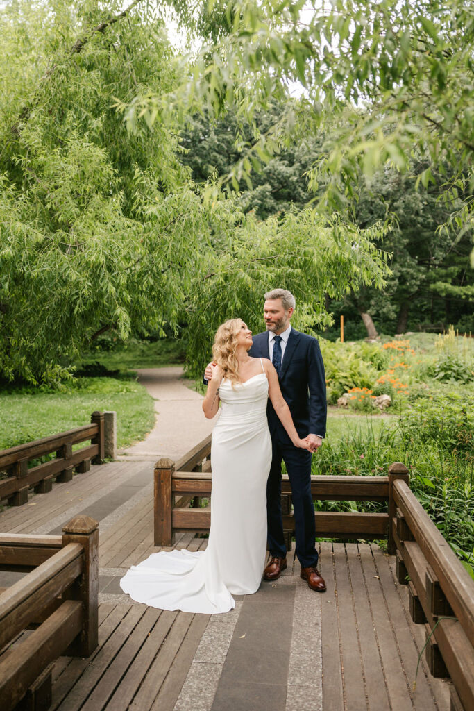 Bride and groom portraits in the Rose Garden in Minneapolis