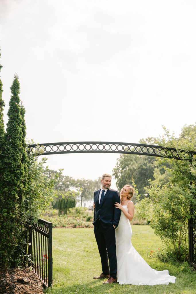Bride and groom portraits in the Rose Garden in Minneapolis