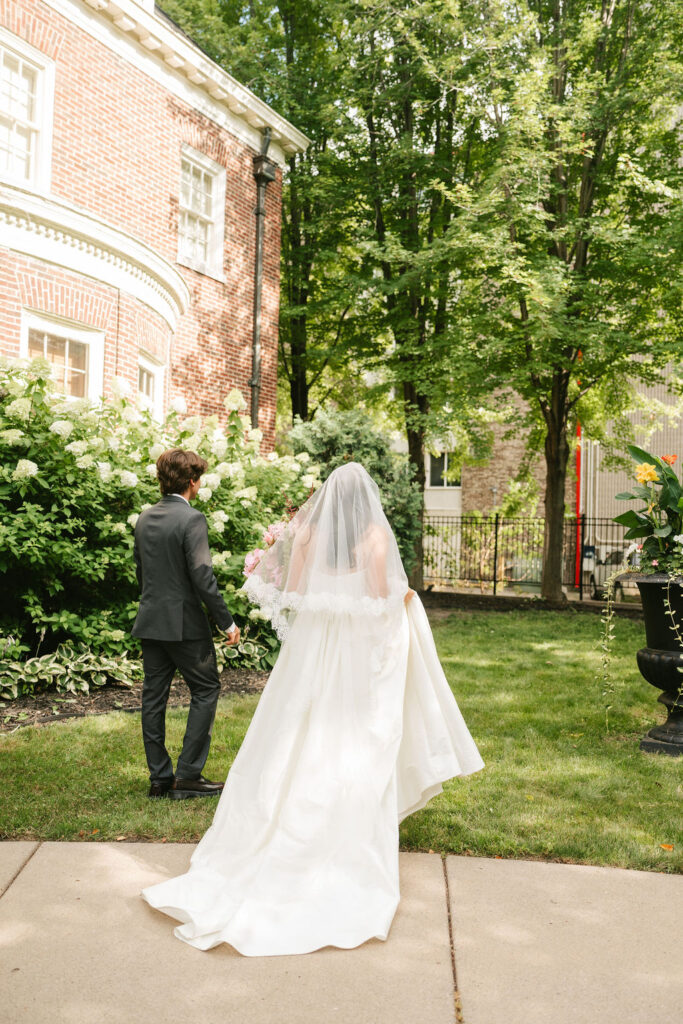Backyard mansion wedding bride and groom portraits