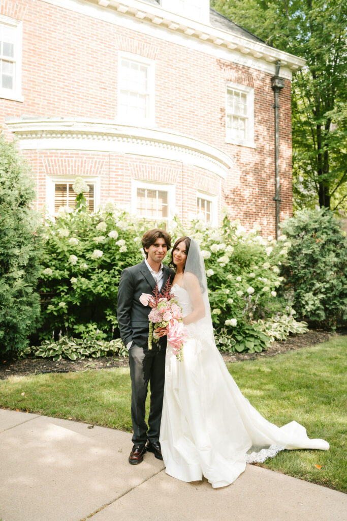 Backyard mansion wedding bride and groom portraits