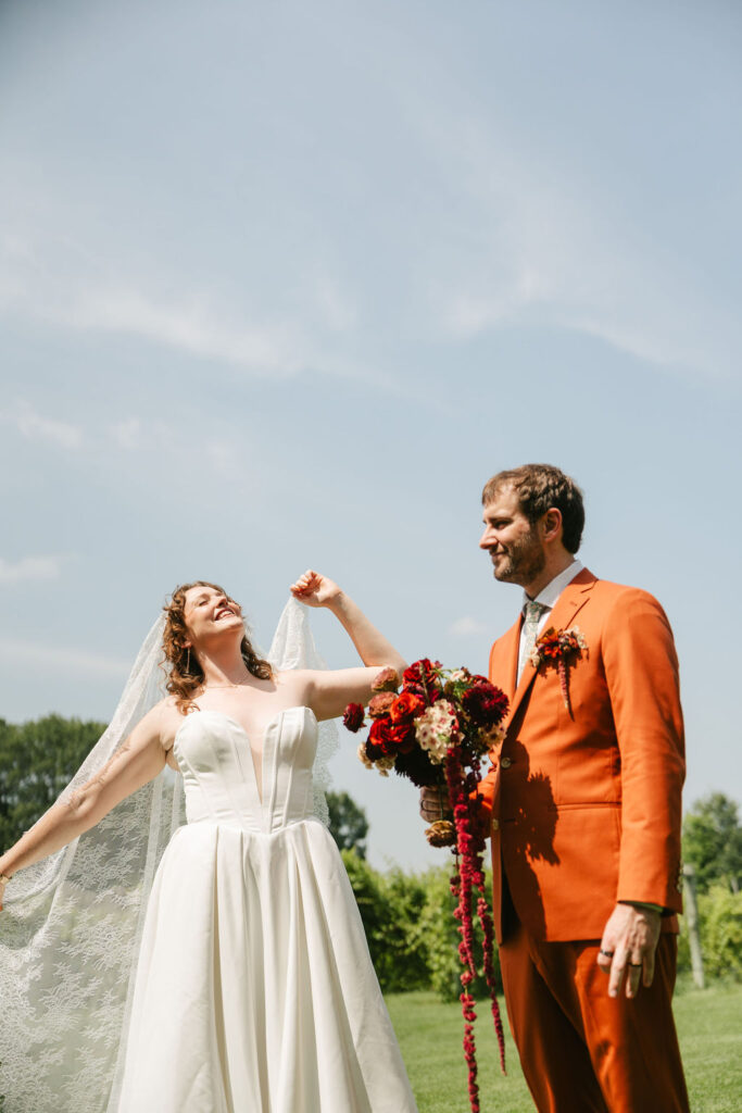 Vineyard bride and groom photos in the summer in Wisconsin