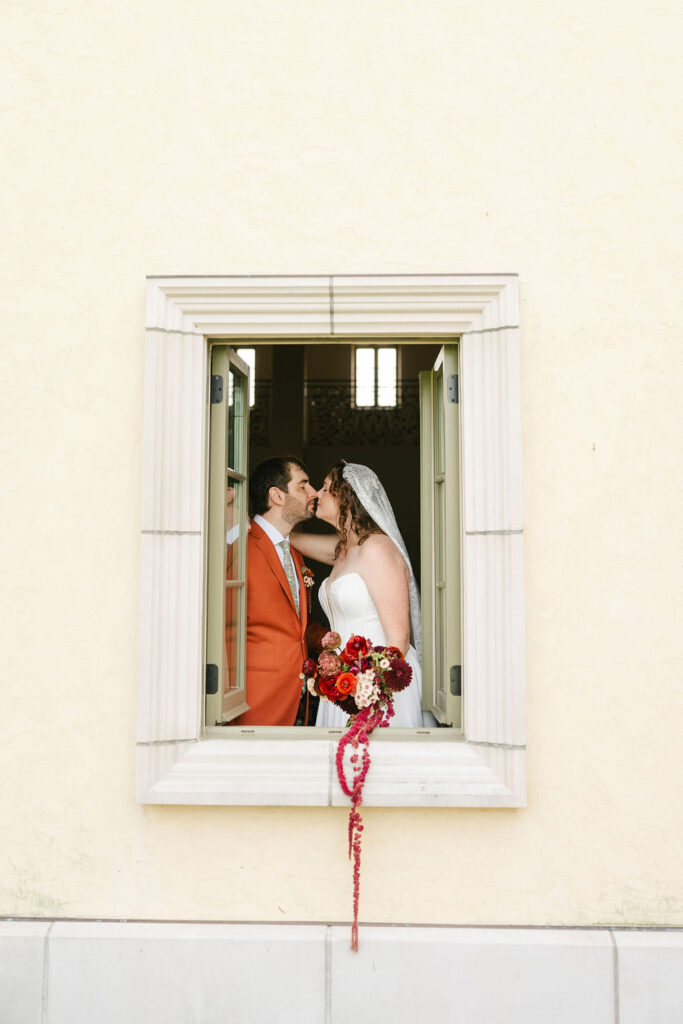 Bride and groom photos outside of Villa Bellezza in Wisconsin