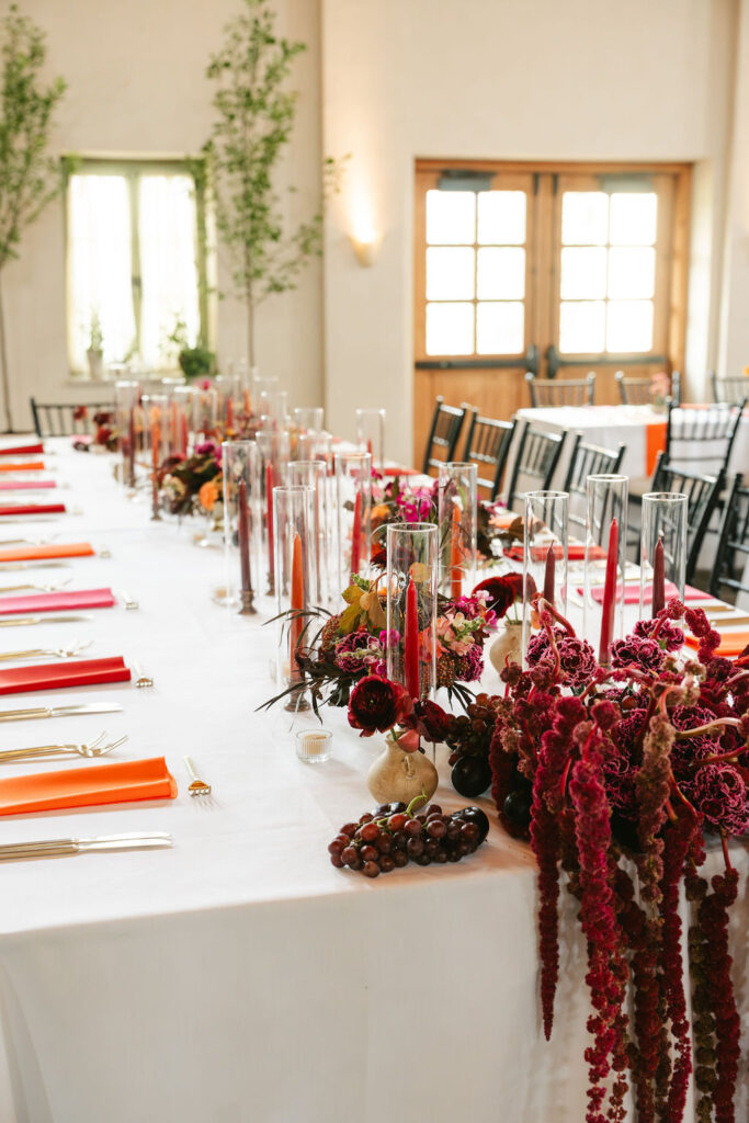 Colorful wedding table settings in Pepin, Wisconsin