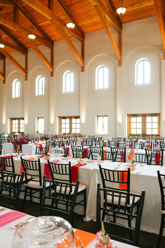 Colorful wedding table settings in Pepin, Wisconsin