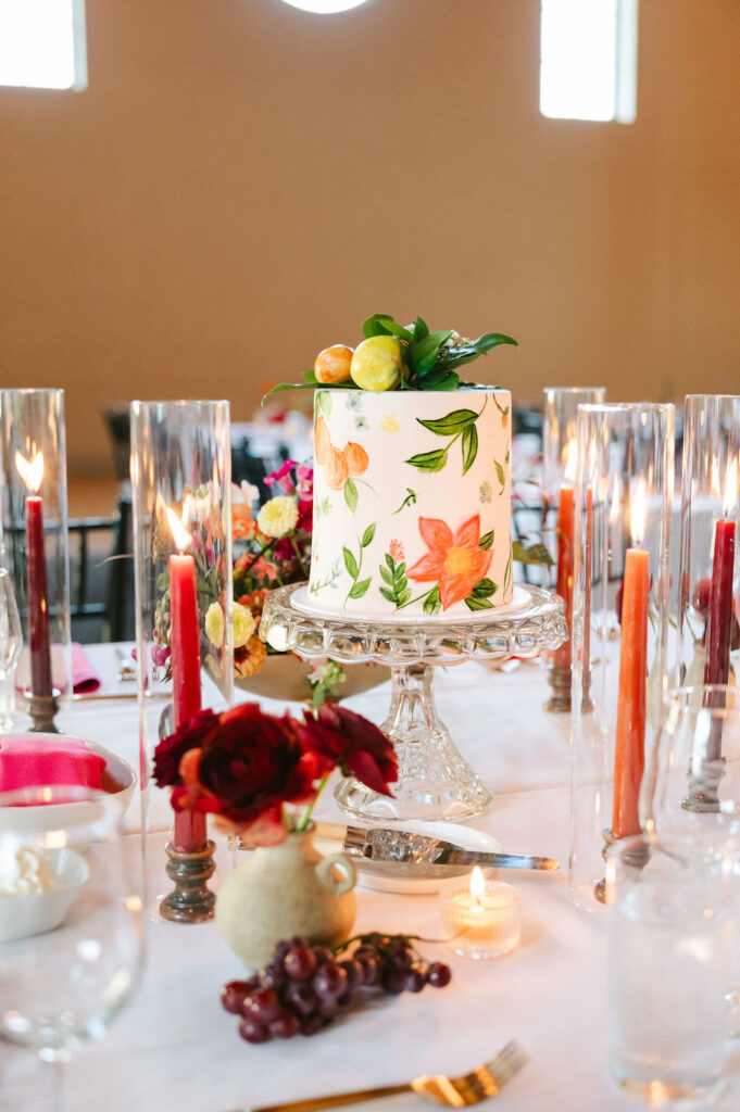 Colorful wedding cake in Pepin, Wisconsin
