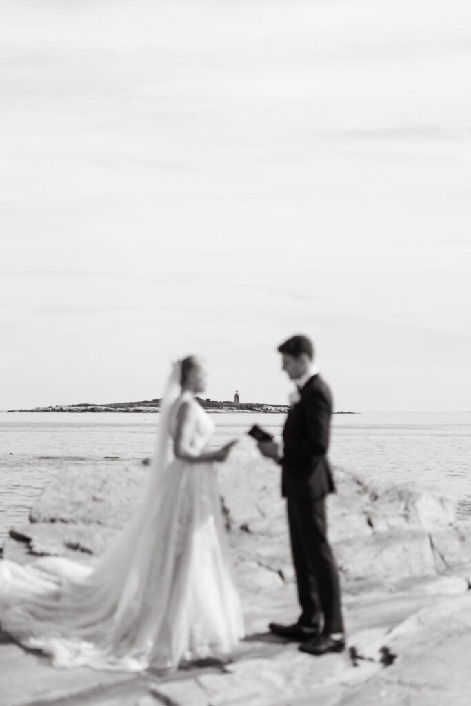 Portland, Maine wedding portraits with a lighthouse in the background