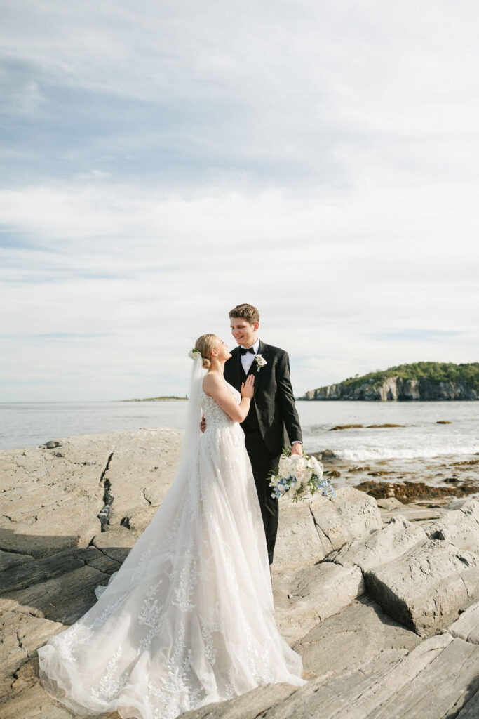 Portland, Maine wedding portraits with an ocean backdrop
