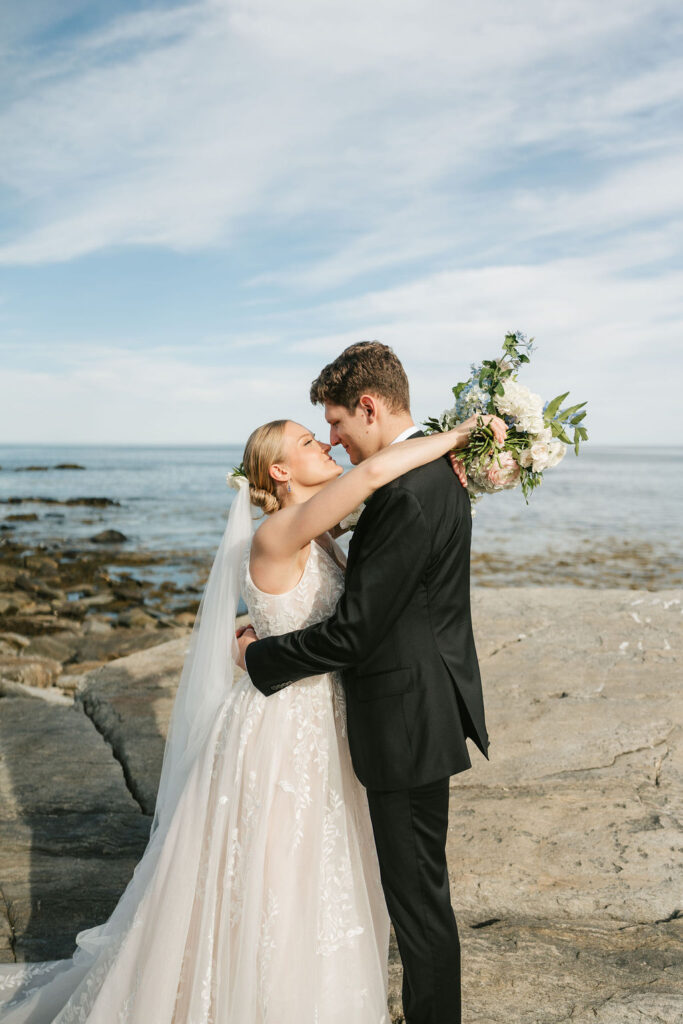 Portland, Maine wedding portraits with an ocean backdrop