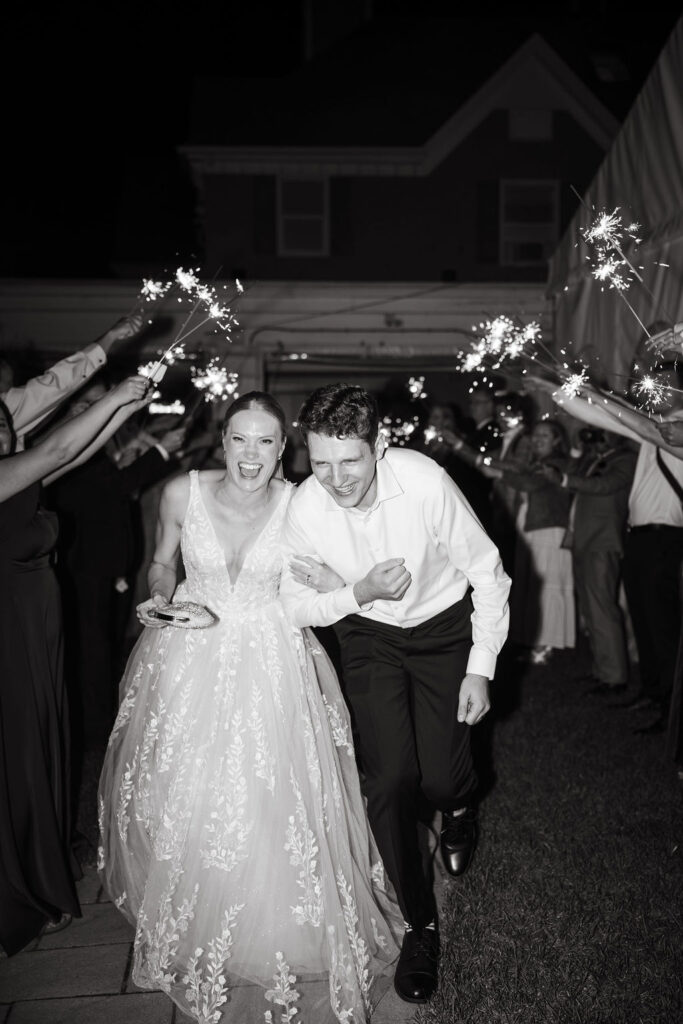 Portland, Maine wedding exit with sparklers at The Inn on Peaks Island