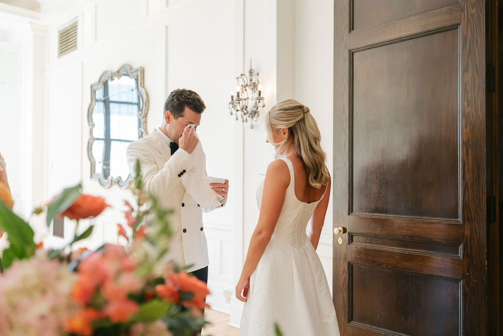 Bride and groom first look at Minneapolis Club