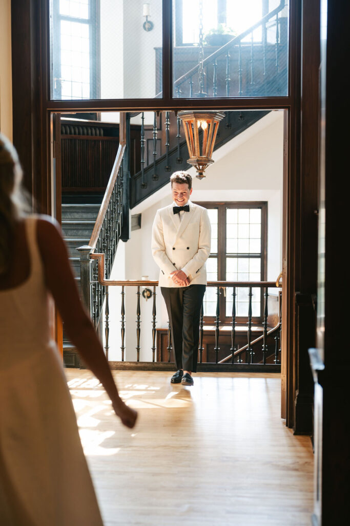 Bride and groom first look at Minneapolis Club