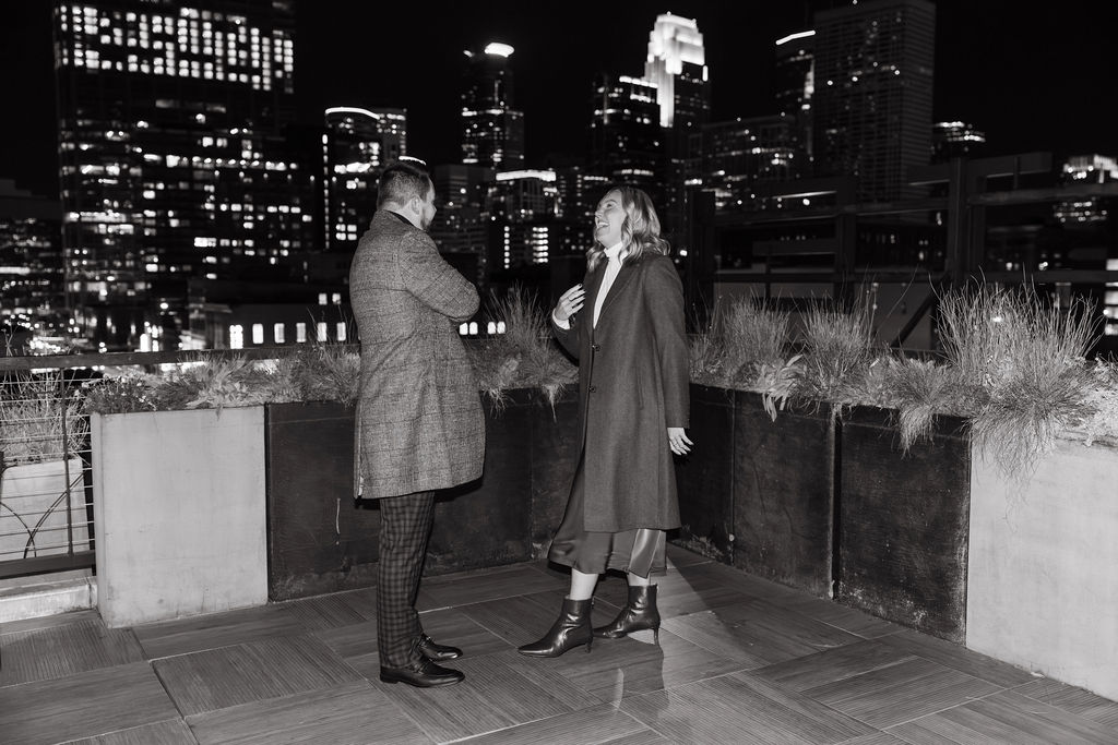 Surprise fall proposal at the rooftop bar at Hewing Hotel