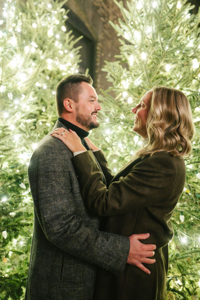 Christmas couples photos in downtown Minneapolis