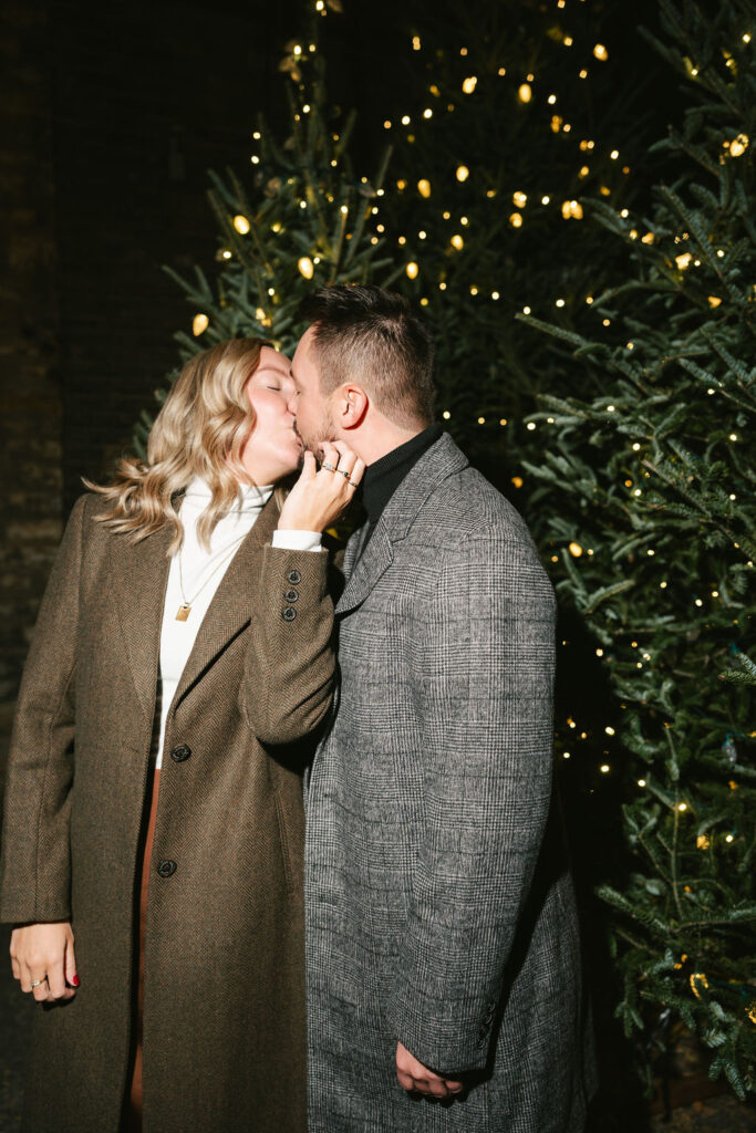 Christmas couples photos in downtown Minneapolis