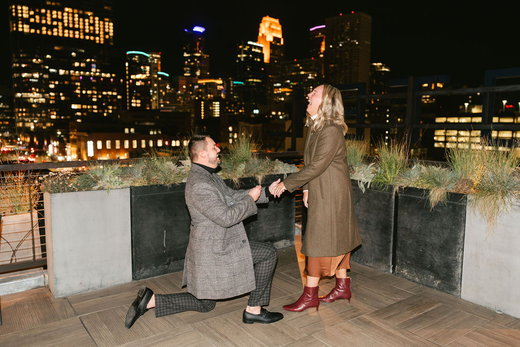 Evening proposal at Hewing Hotel in Minneapolis