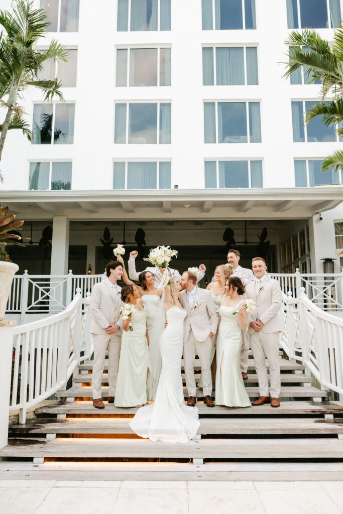 Wedding party with bride and groom in Miami Beach at The Palms Hotel and Spa
