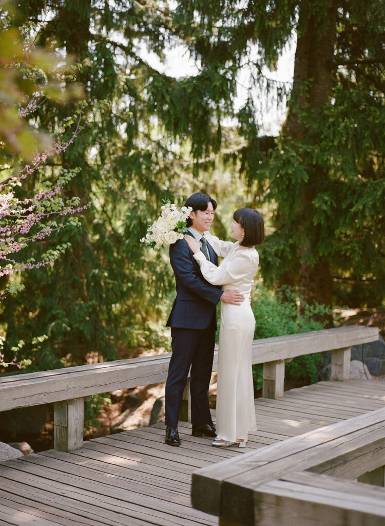 Minnesota Landscape Arboretum bride and groom photos on 35mm film
