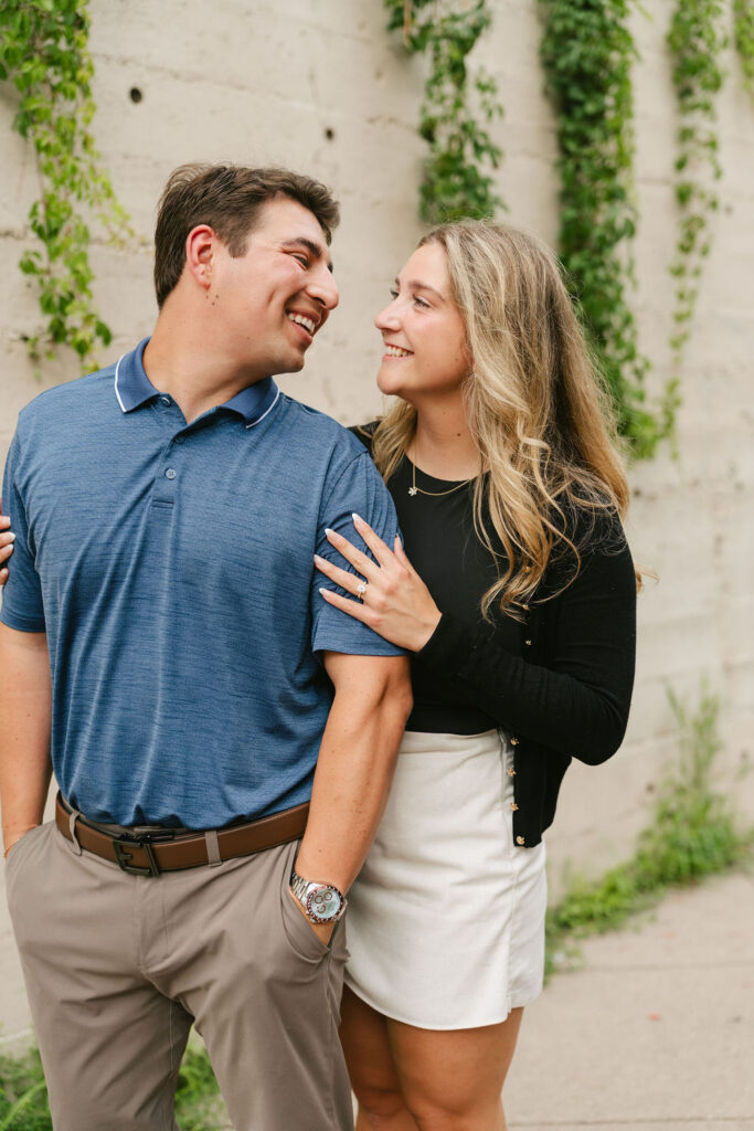 Downtown Minneapolis engagement photos after a surprise proposal