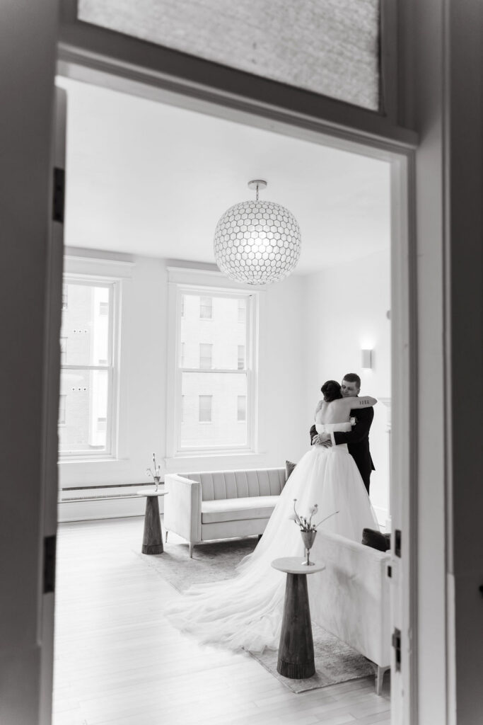 Bride and groom first look moments at Synclaire Events Venue