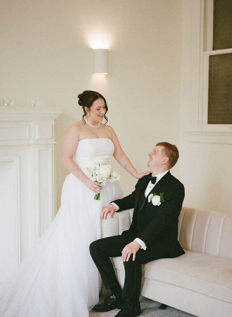 Bride and groom captured on 35mm film photography